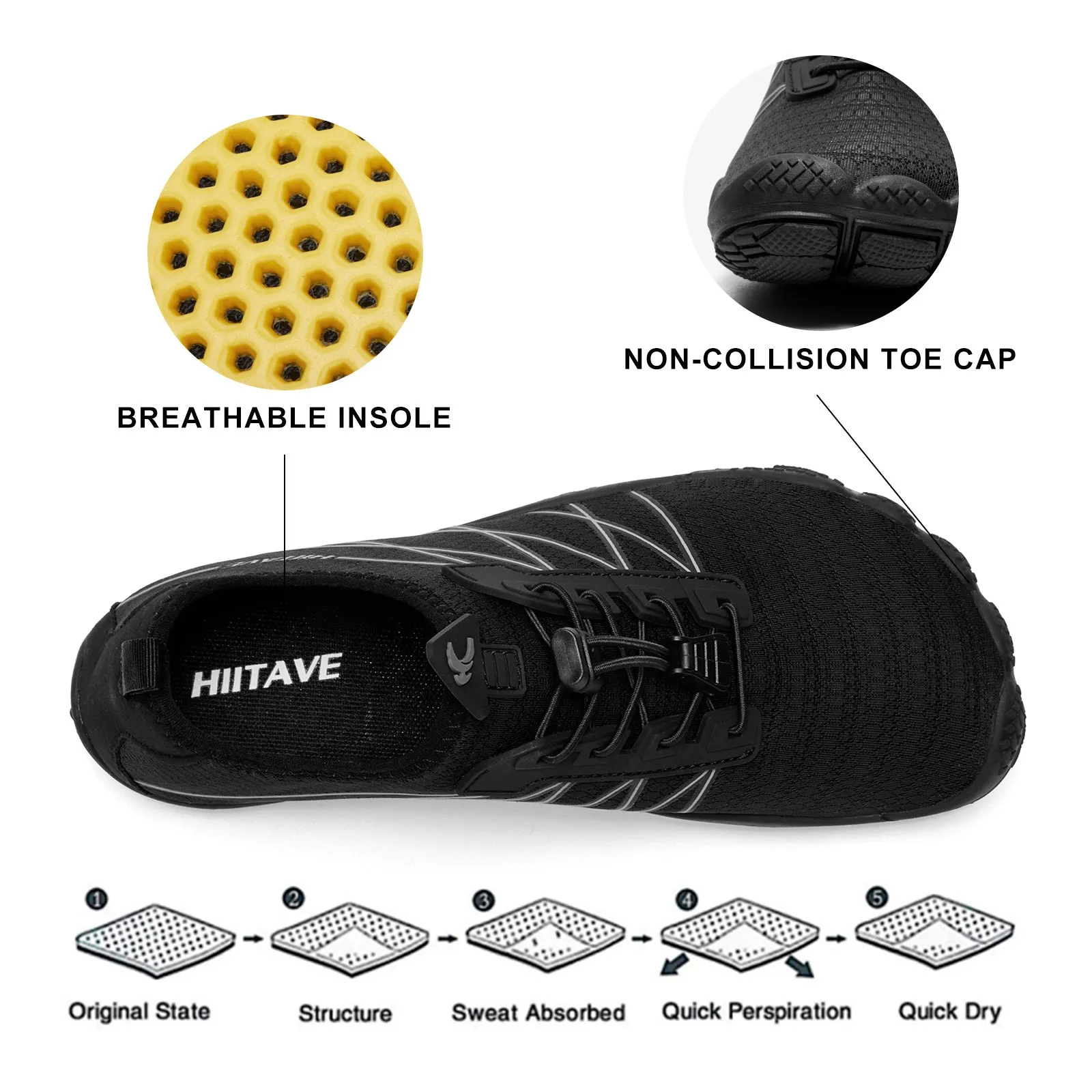 Hiitave Men Barefoot Water Shoes Aqua Socks - Quick Dry for Outdoor Sport, Hiking, Swimming, Surfing - Beach Footwear