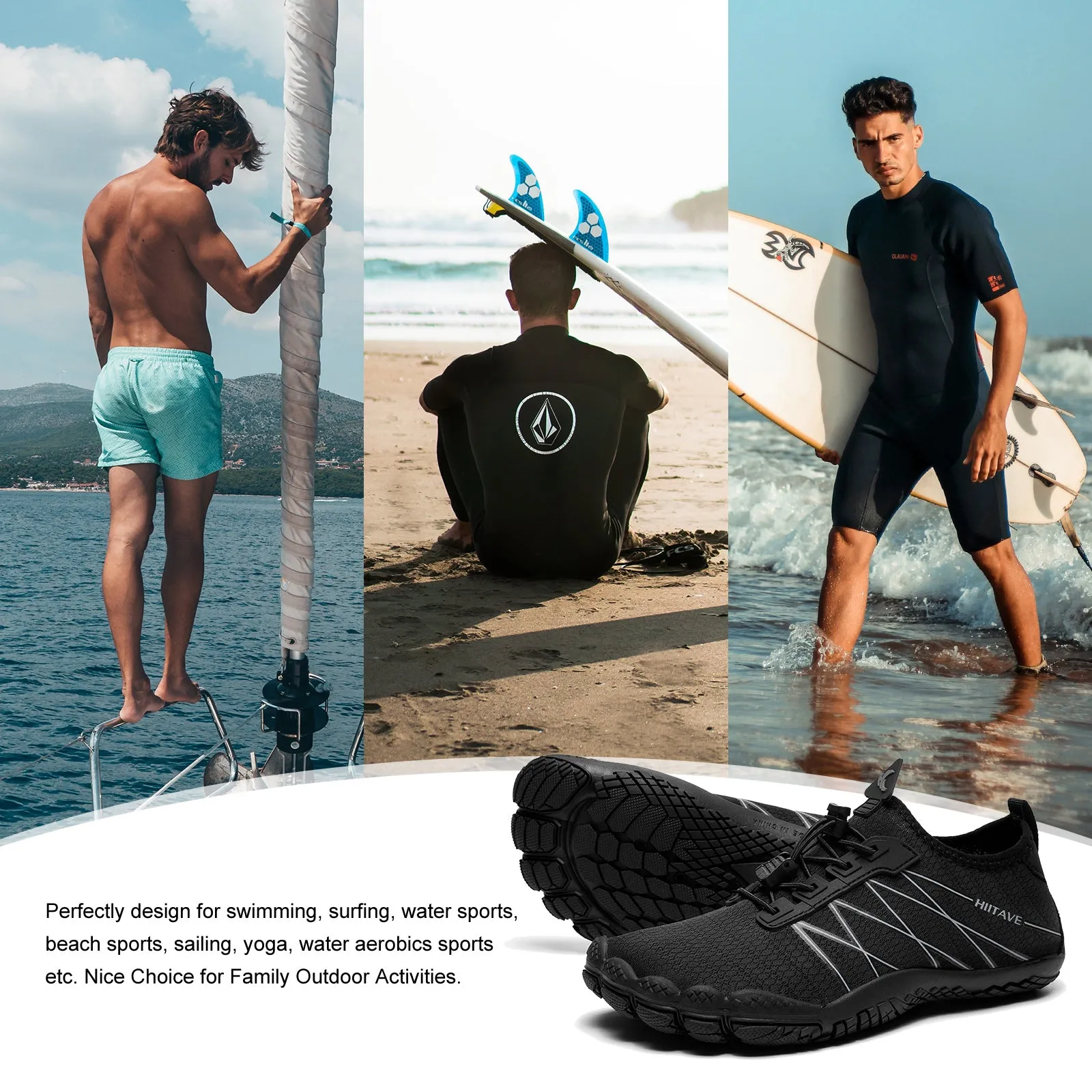 Hiitave Men Barefoot Water Shoes Aqua Socks - Quick Dry for Outdoor Sport, Hiking, Swimming, Surfing - Beach Footwear