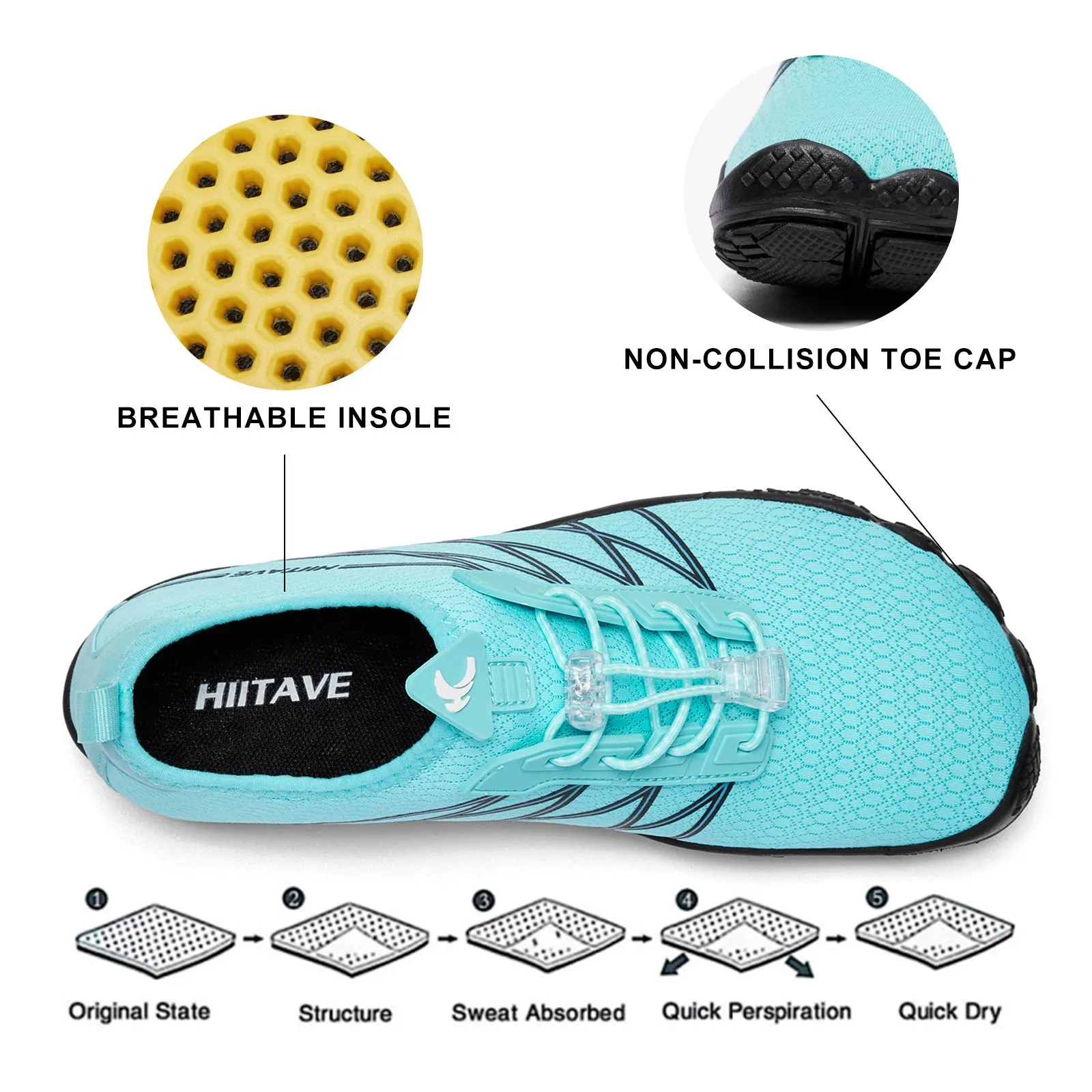 Hiitave Women's Water Shoes Quick-Dry Barefoot for Swim, Diving, Surf, Aqua Sports, Pool, Beach, Walking, Yoga