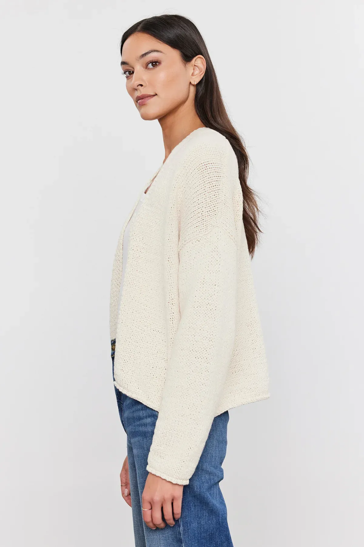 HOLLIE06e Long Sleeve Draped Cardigan Top