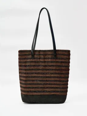 Horizontal Stripe Red Gambiered Silk Tote Bag