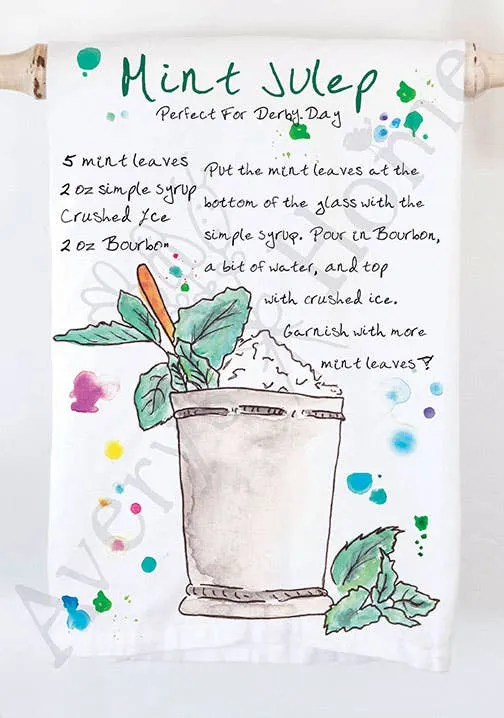 Kentucky Derby Mint Julep Recipe Tea Towel