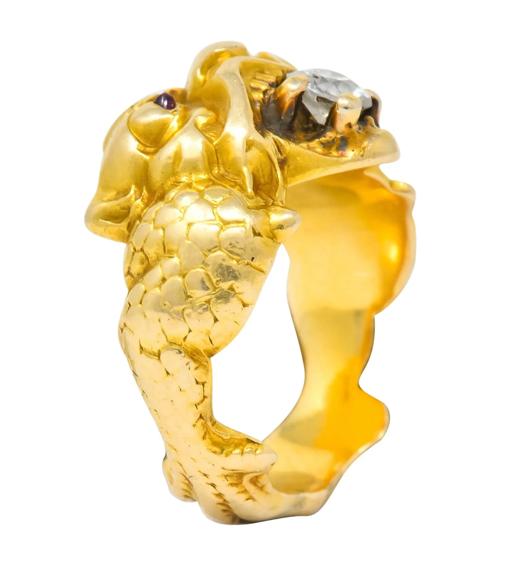 Larter & Sons Art Nouveau Diamond 14 Karat Gold Sea Creature Ring Circa 1890