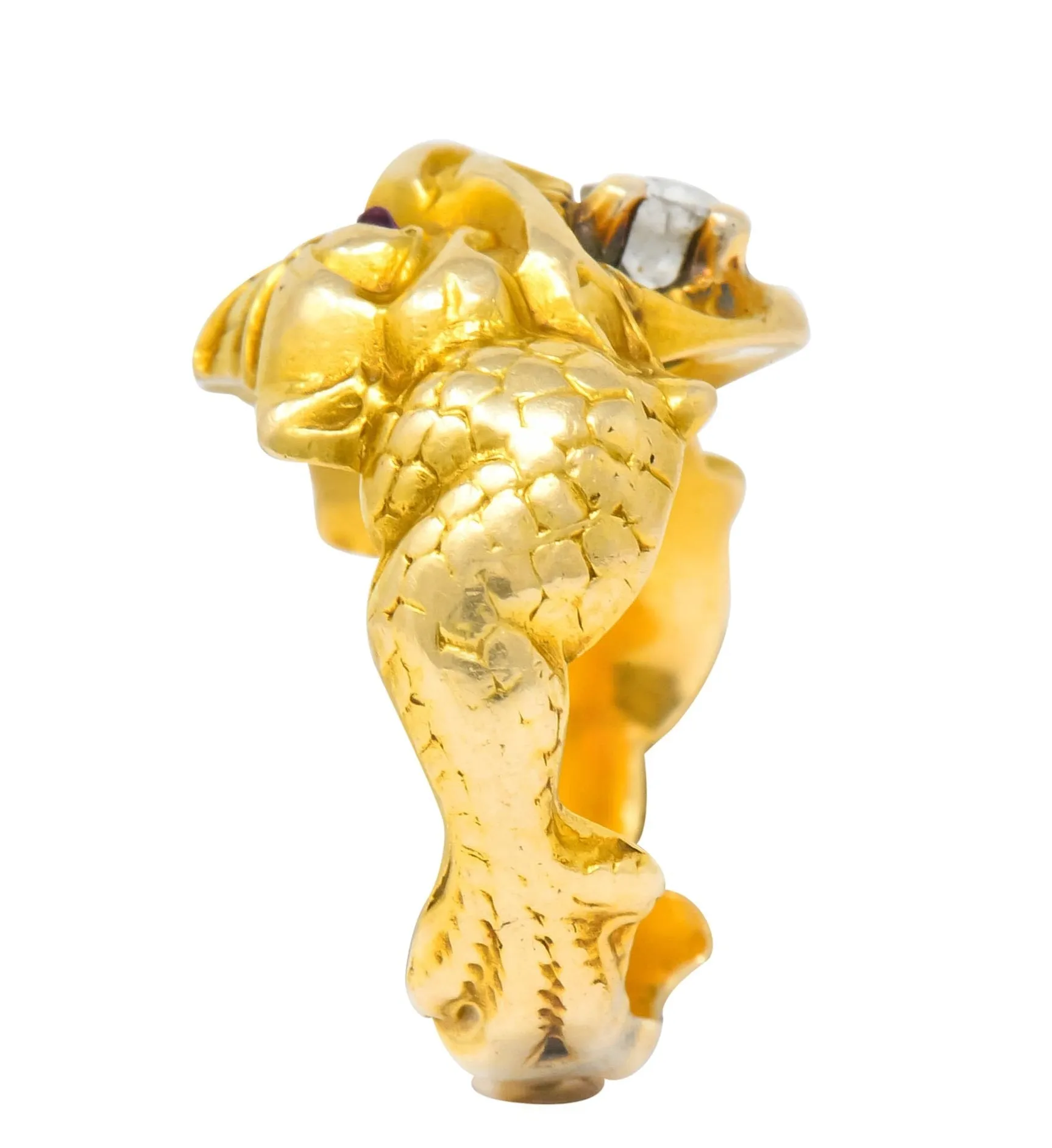 Larter & Sons Art Nouveau Diamond 14 Karat Gold Sea Creature Ring Circa 1890