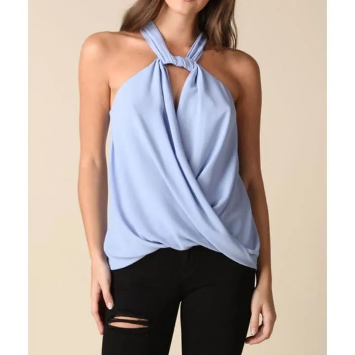 Lavender Ribbed Neck Tie Top