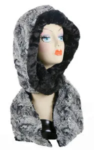 Licorice Swirl Black Faux Fur Hoody Scarf