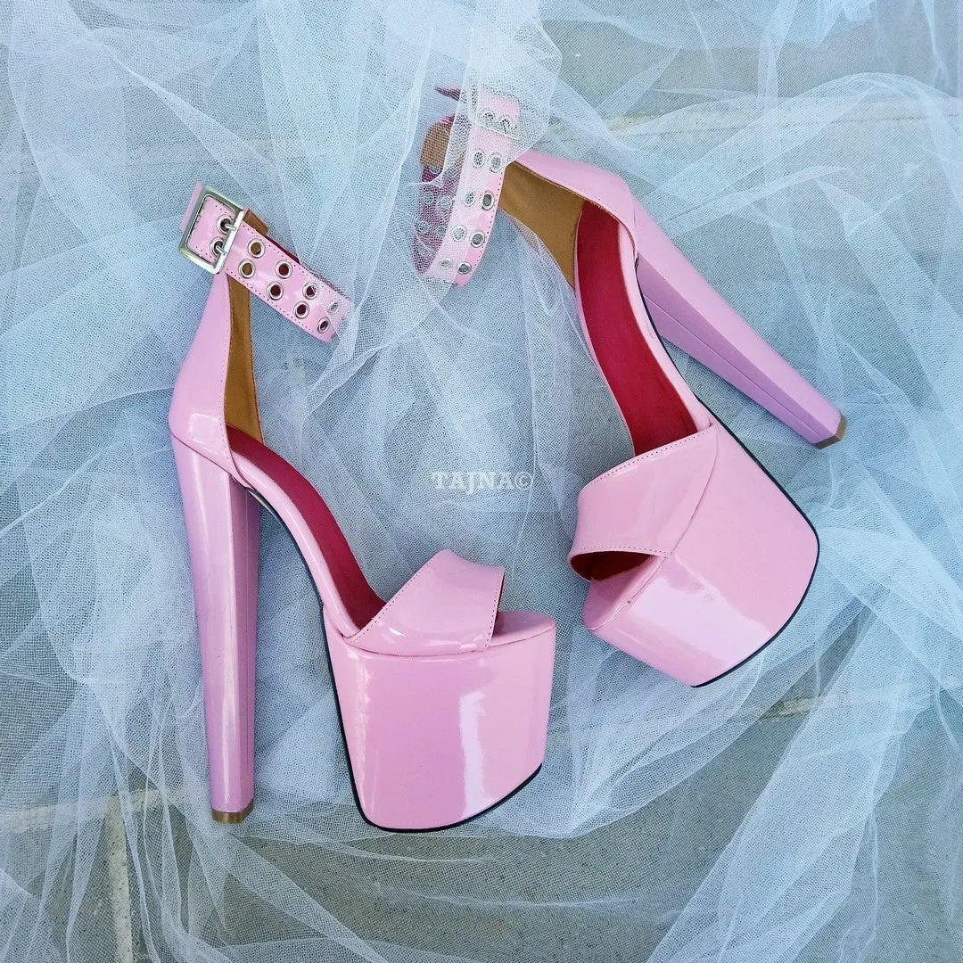 light pink ankle strap high heel platform shoes 19cm