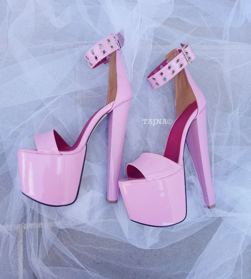 light pink ankle strap high heel platform shoes 19cm