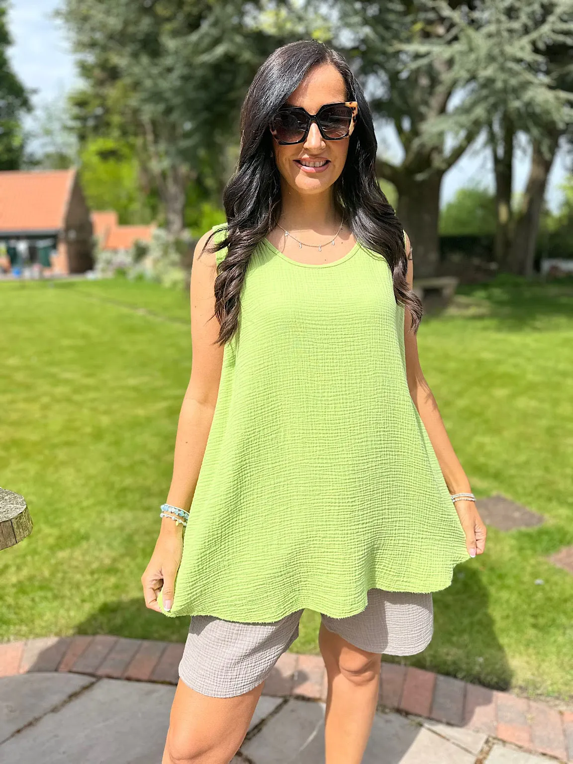 Lime Cotton Vest Top - Bubble Design | Fran Collection - Shop Now!