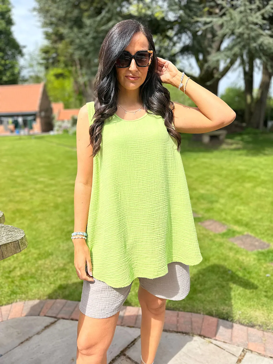 Lime Cotton Vest Top - Bubble Design | Fran Collection - Shop Now!