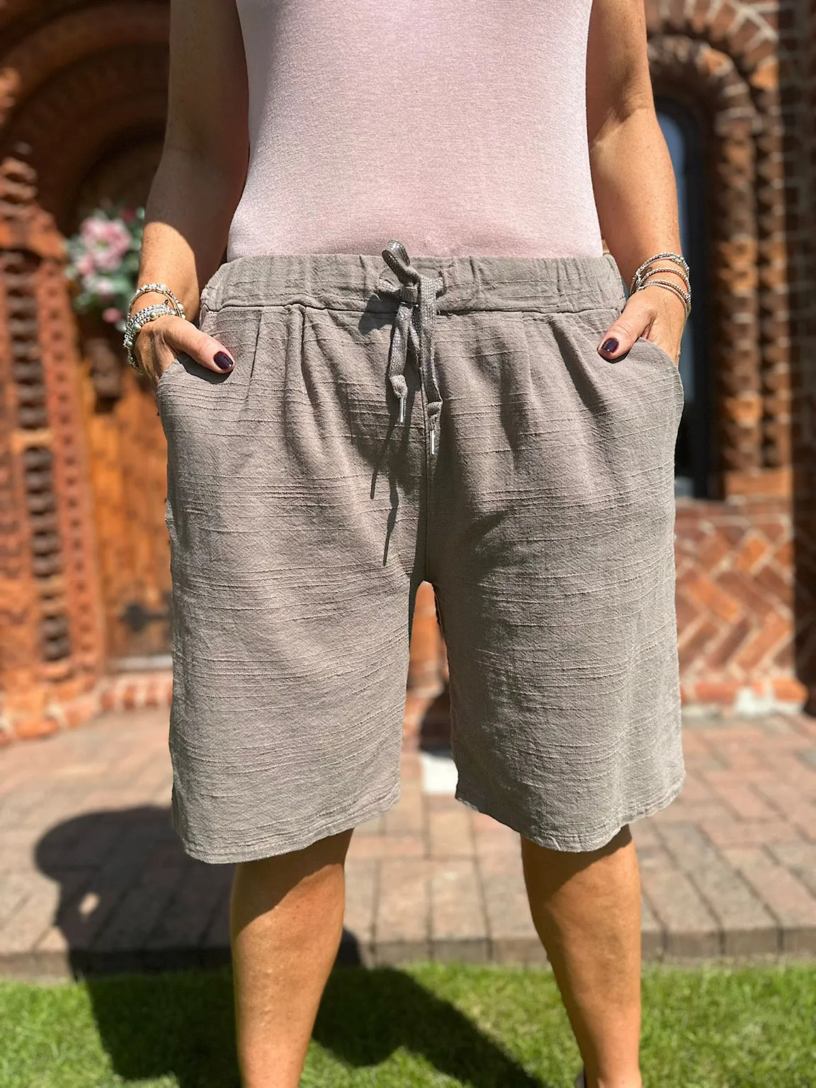 Linen Blend Mocha Shorts