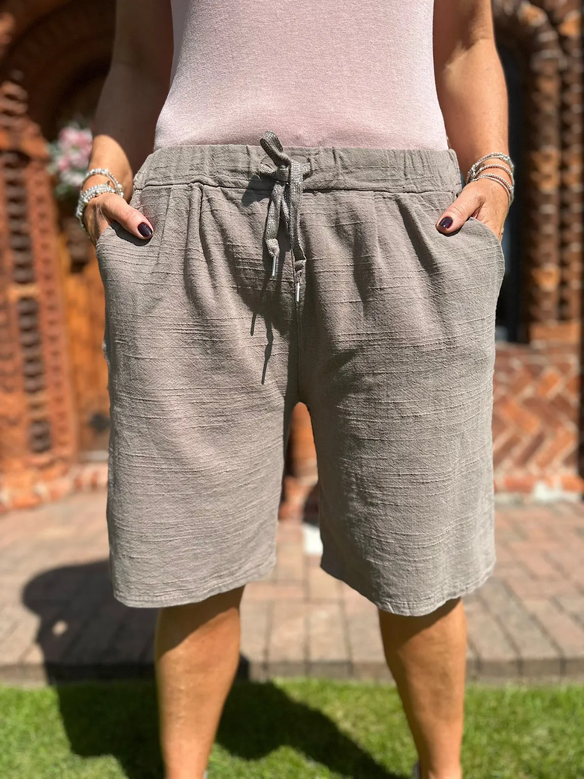 Linen Blend Mocha Shorts