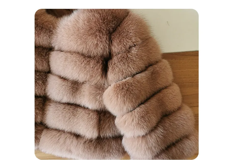 Luxury Light Blue Grey Natural Fox Raccoon Fur Leather Jacket for Women