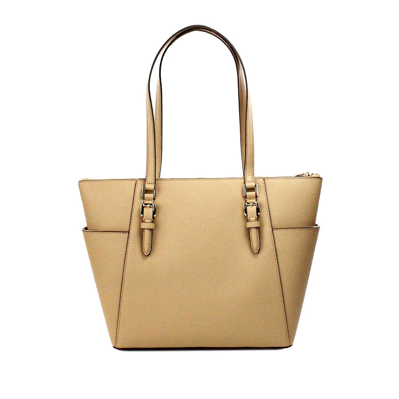 Michael Kors Charlotte Camel Large Leather Top Zip Tote Bag Purse