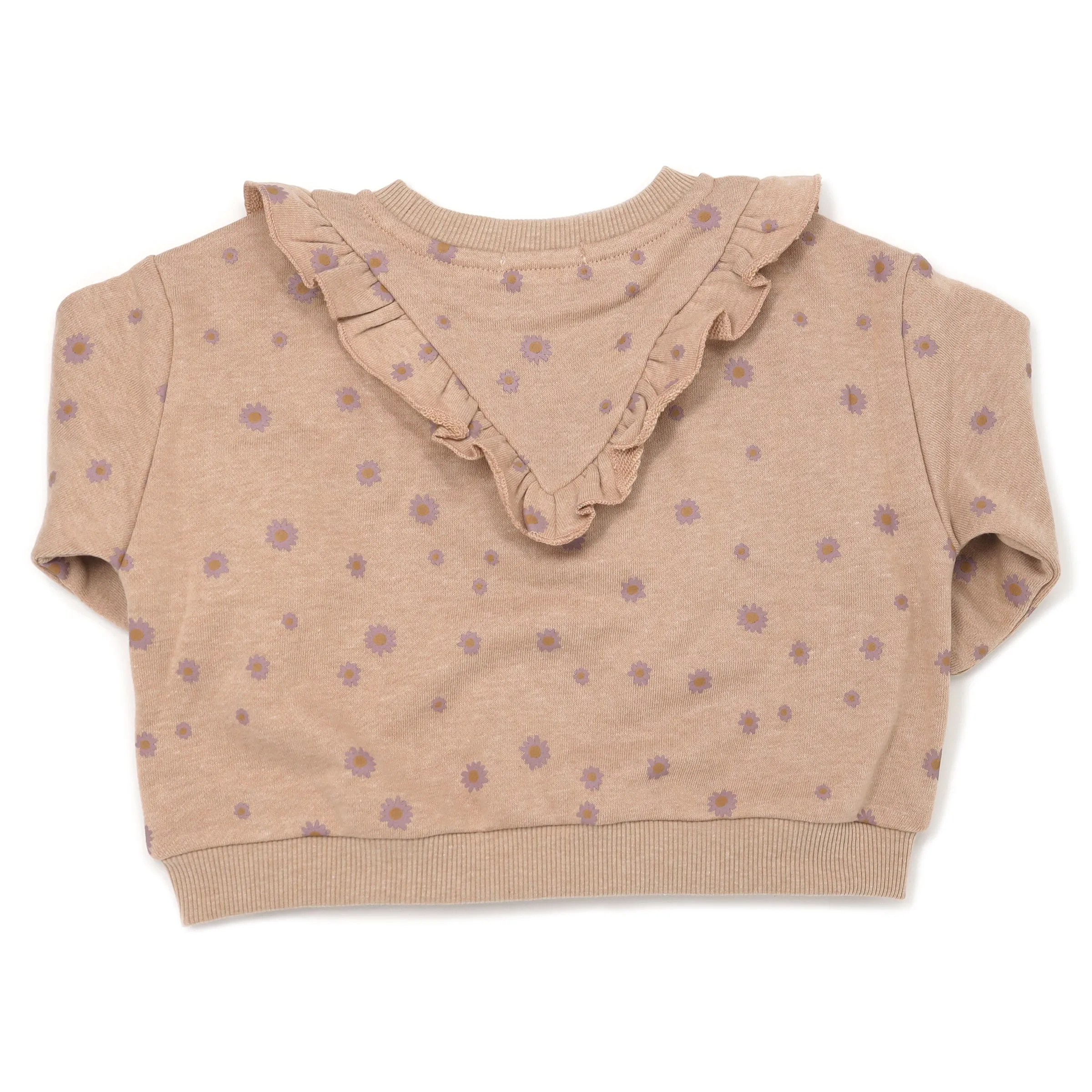 Mini Daisies V-Ruffle Boxy Sweatshirt - Latte, Baby Pink