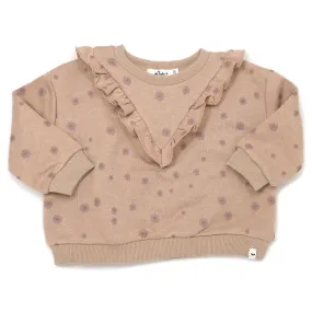 Mini Daisies V-Ruffle Boxy Sweatshirt - Latte, Baby Pink