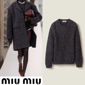 MiuMiu | Street Style Wool Blended Fabrics U-Neck Casual