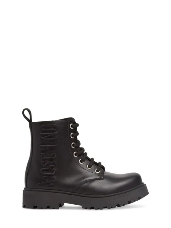 Moschino   Leather combat boots w/logo 