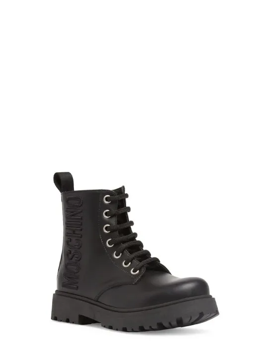 Moschino   Leather combat boots w/logo 