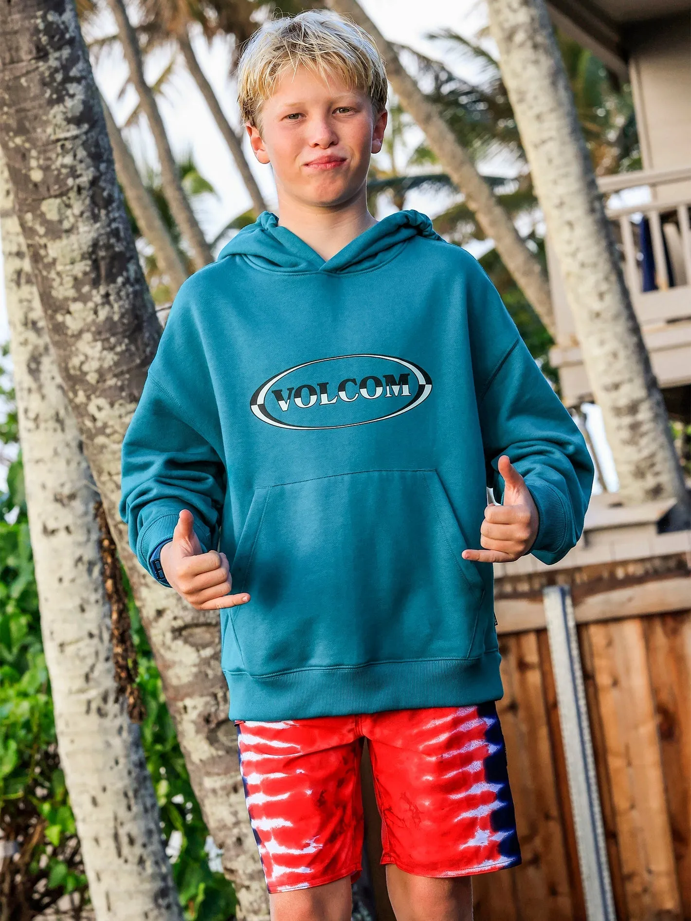 Ocean Teal Big Boys Hooded Pullover Sweatshirt