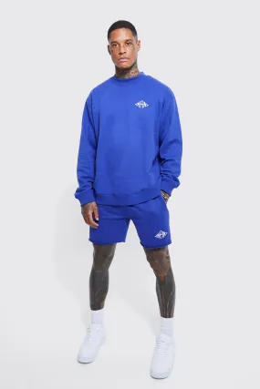 Oversized Man Raw Hem Sweater Short Tracksuit