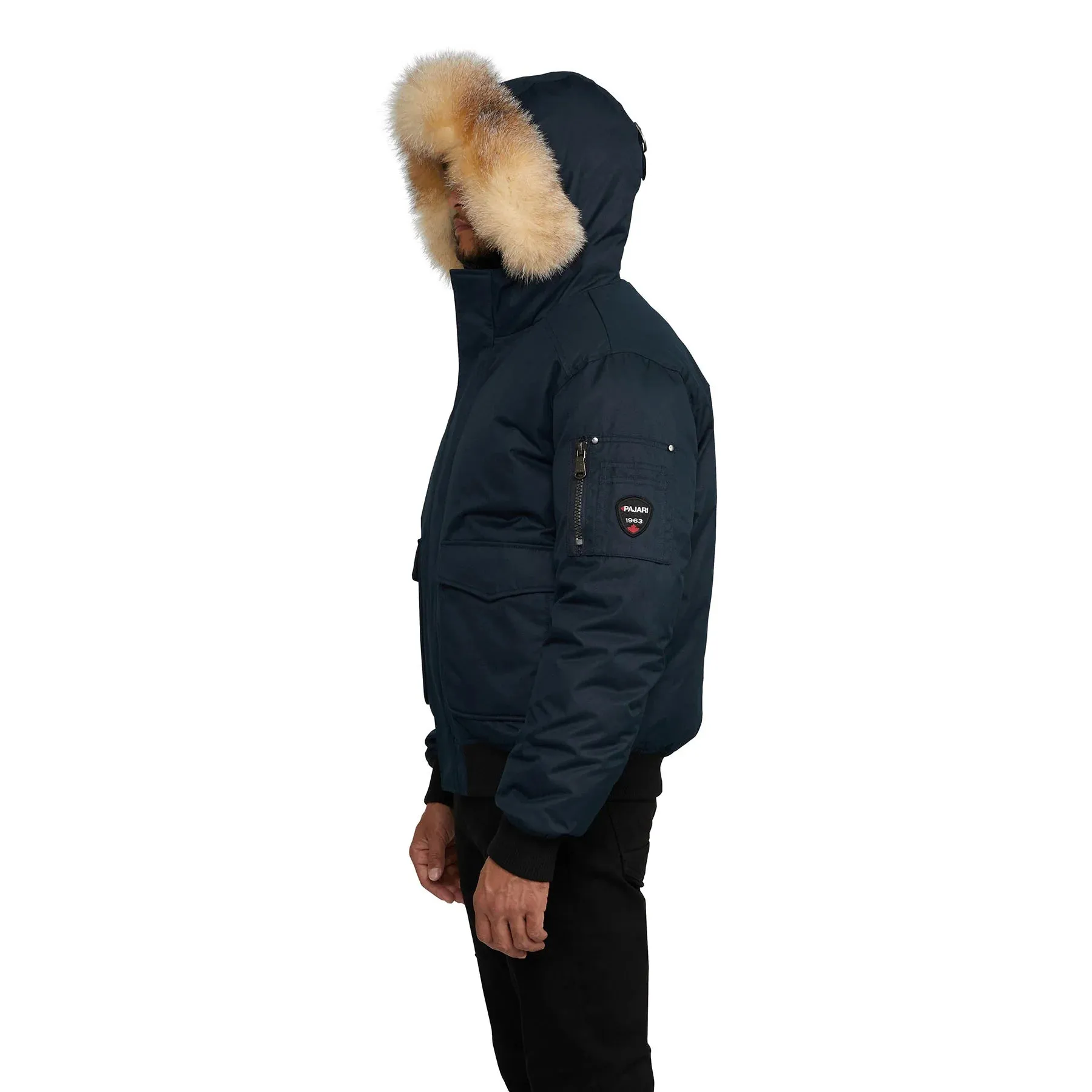 Pajar Men's Lucas Men's Bomber Jacket with Real Fur Trim Hood - Navy