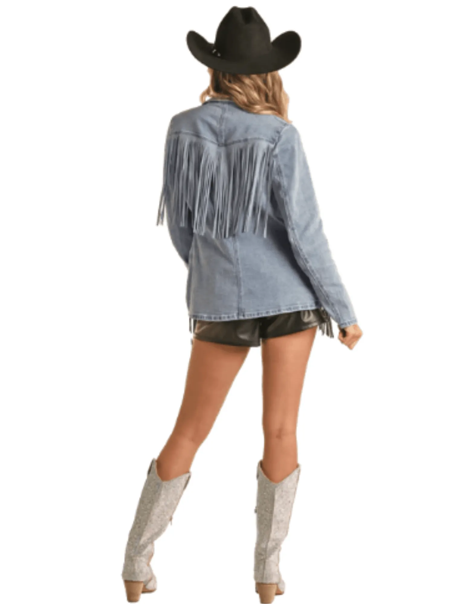 Panhandle Slim Women's Light Wash Denim Fringe Blazer