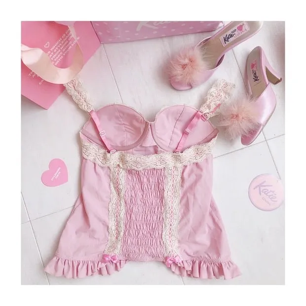 pink candy pink lace vest strap outwear