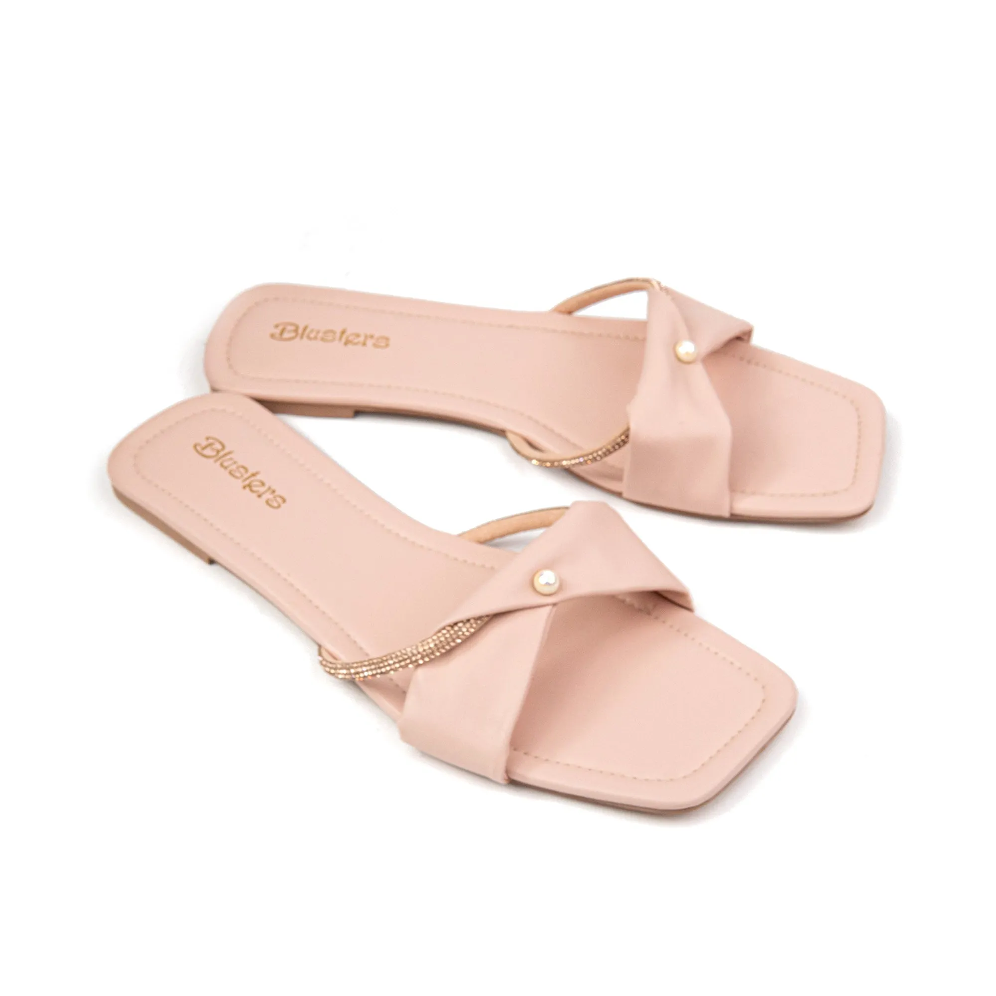 Pink Stud Strip Slides - Pink Studded Strap Slides - Pink Studded Slides