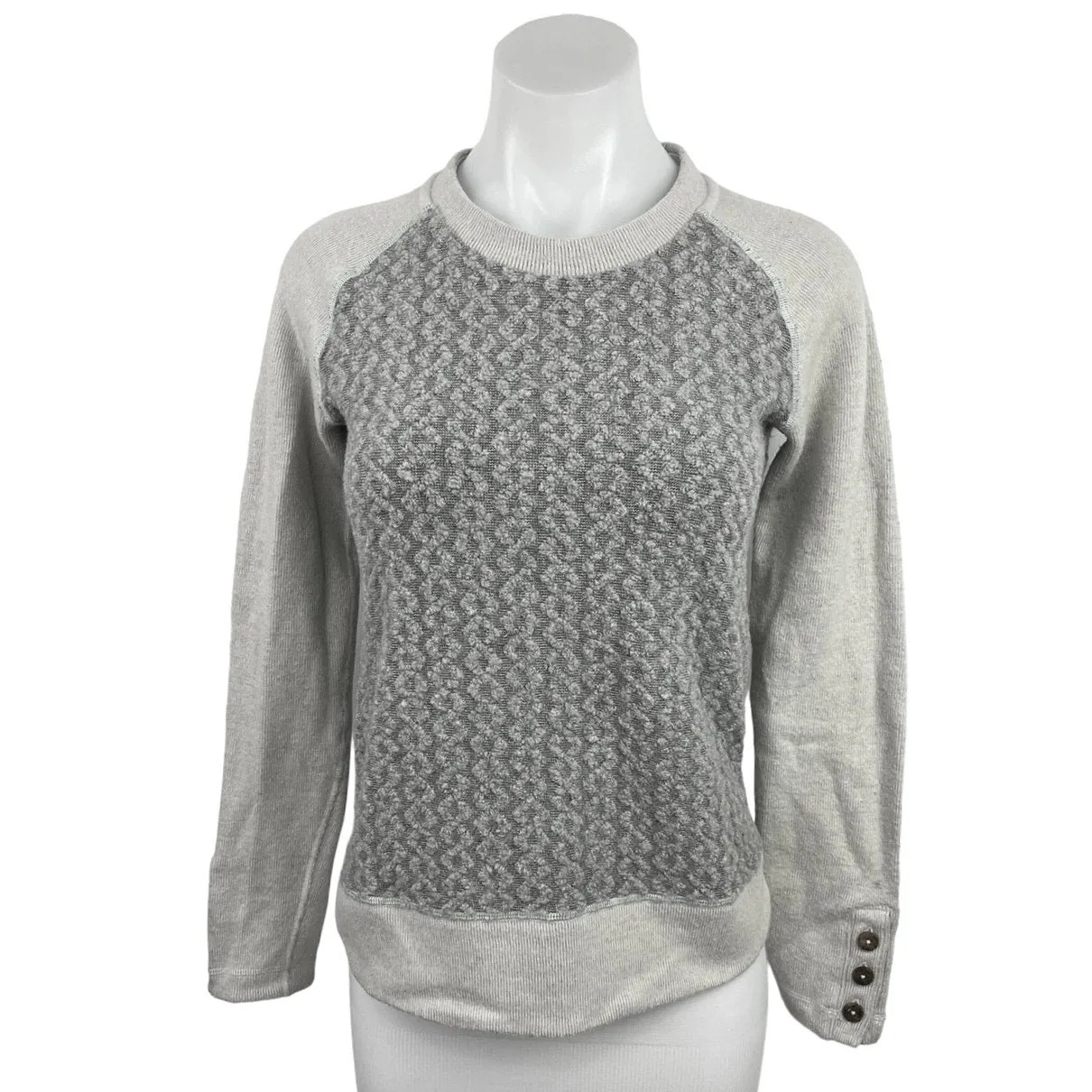 Prana Aya Gray Wool Cable Knit Long Sleeve Crew Neck Pullover Sweater Size XS