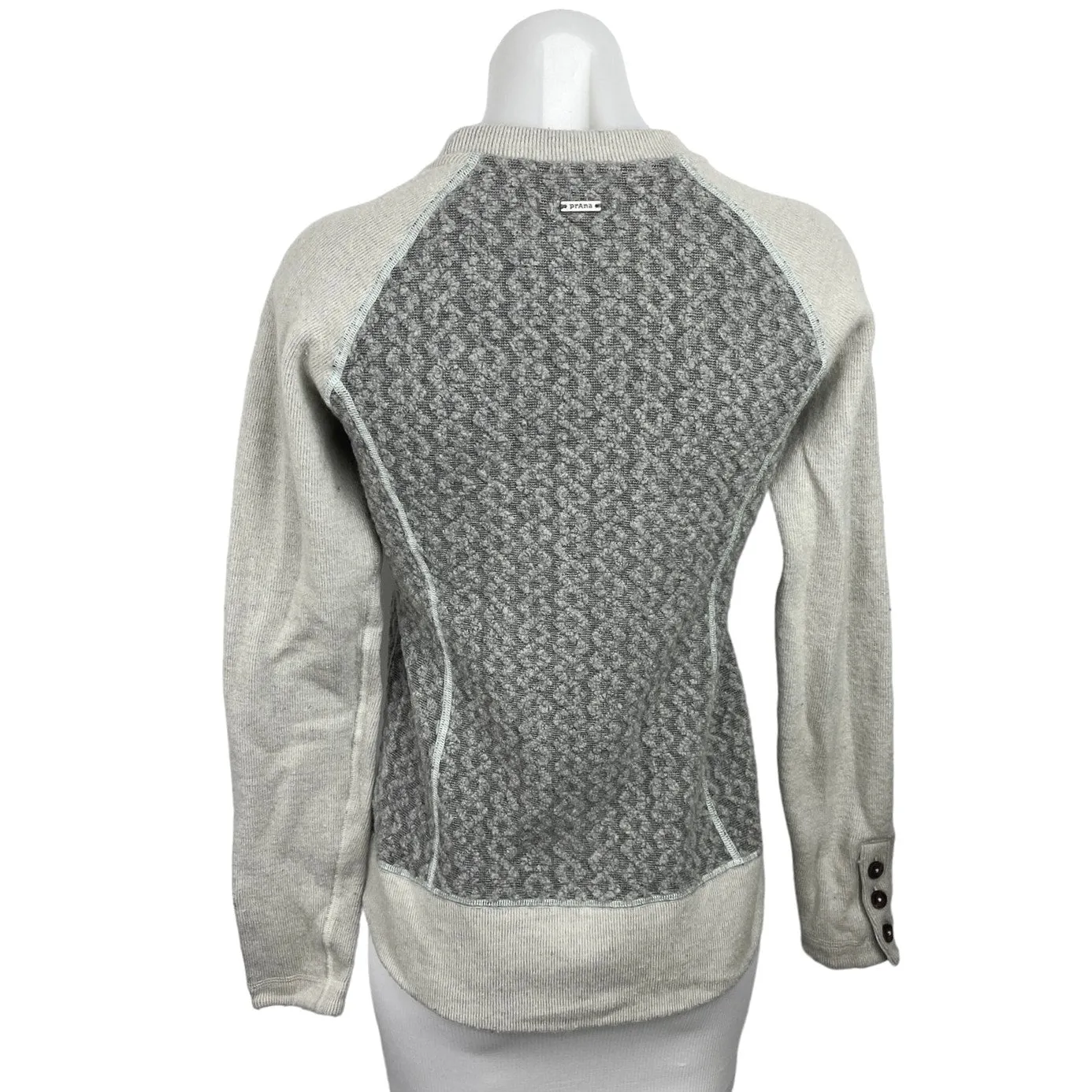 Prana Aya Gray Wool Cable Knit Long Sleeve Crew Neck Pullover Sweater Size XS