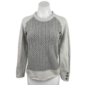 Prana Aya Gray Wool Cable Knit Long Sleeve Crew Neck Pullover Sweater Size XS