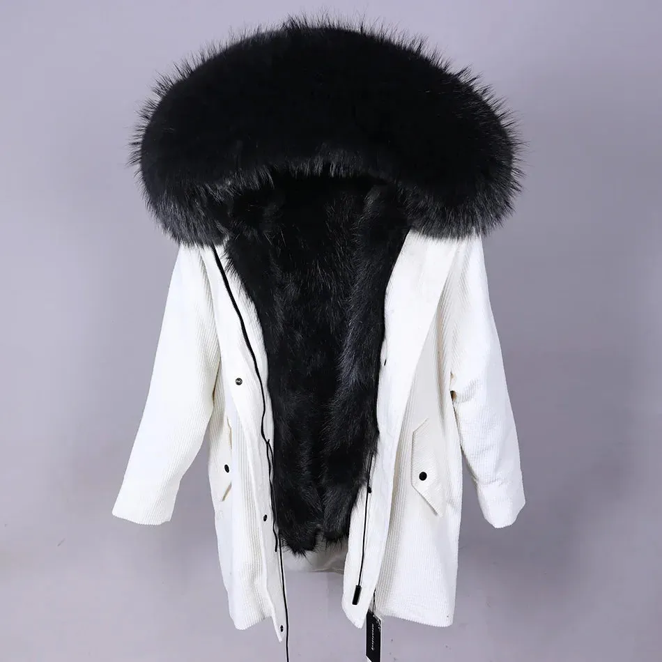 Raccoon Dog Fur Trim Winter Jacket with Hood: Keep Warm in Style