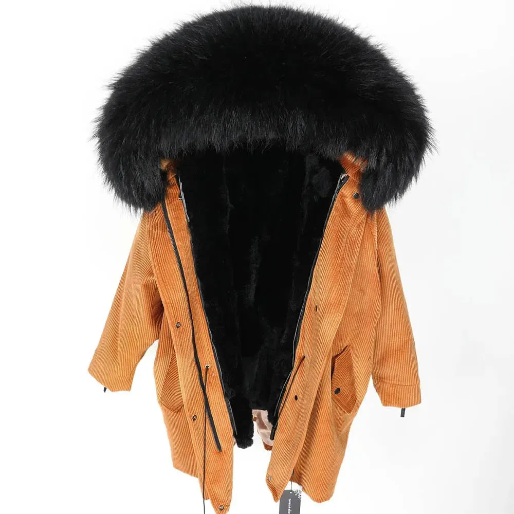 Raccoon Dog Fur Trim Winter Jacket with Hood: Keep Warm in Style