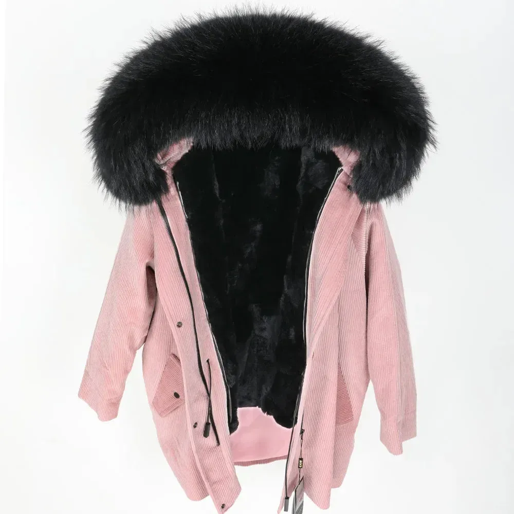 Raccoon Dog Fur Trim Winter Jacket with Hood: Keep Warm in Style