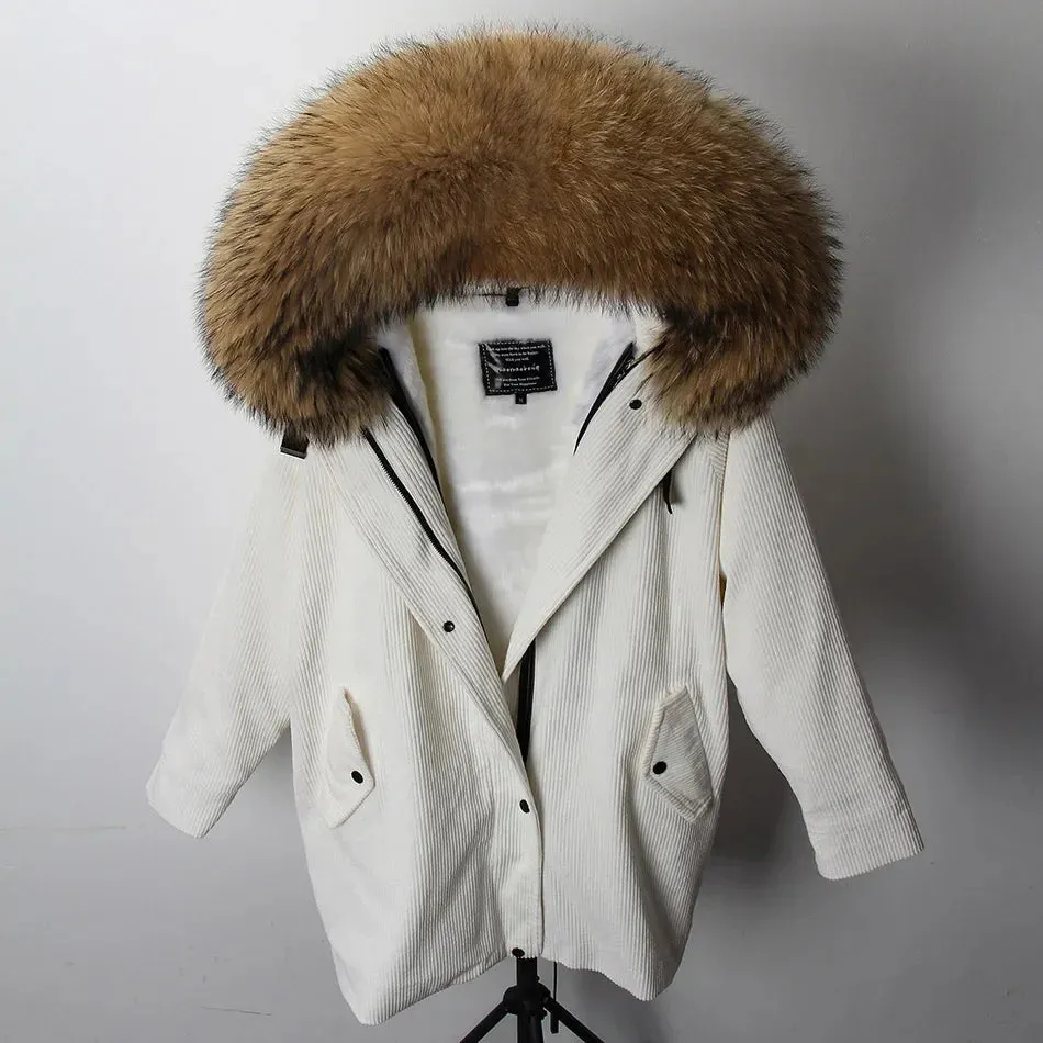 Raccoon Dog Fur Trim Winter Jacket with Hood: Keep Warm in Style