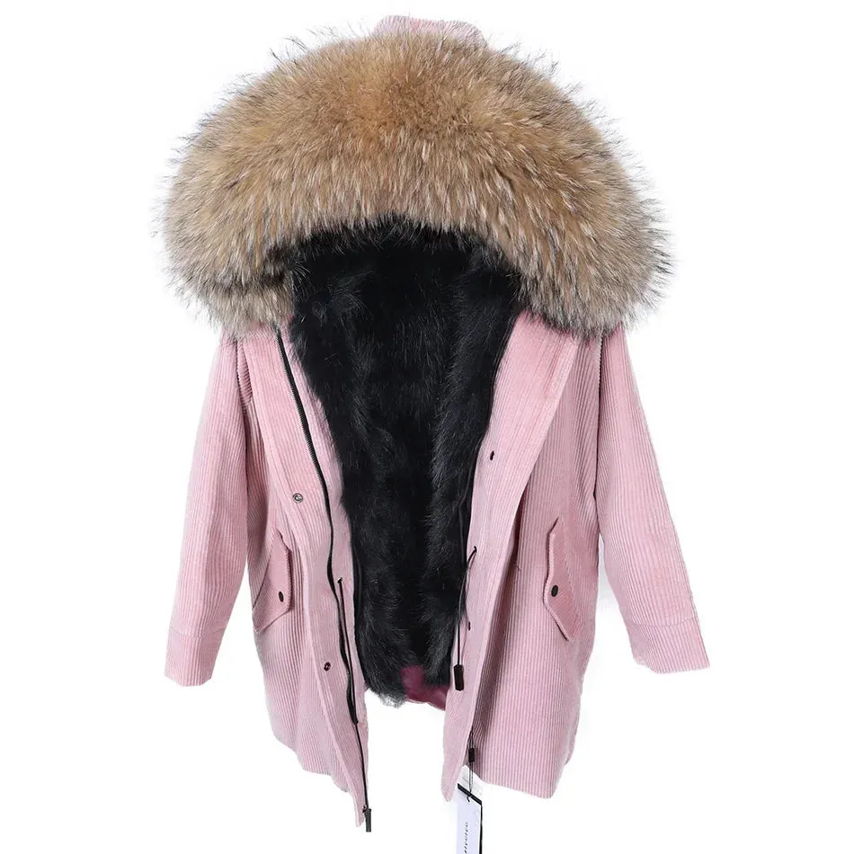 Raccoon Dog Fur Trim Winter Jacket with Hood: Keep Warm in Style