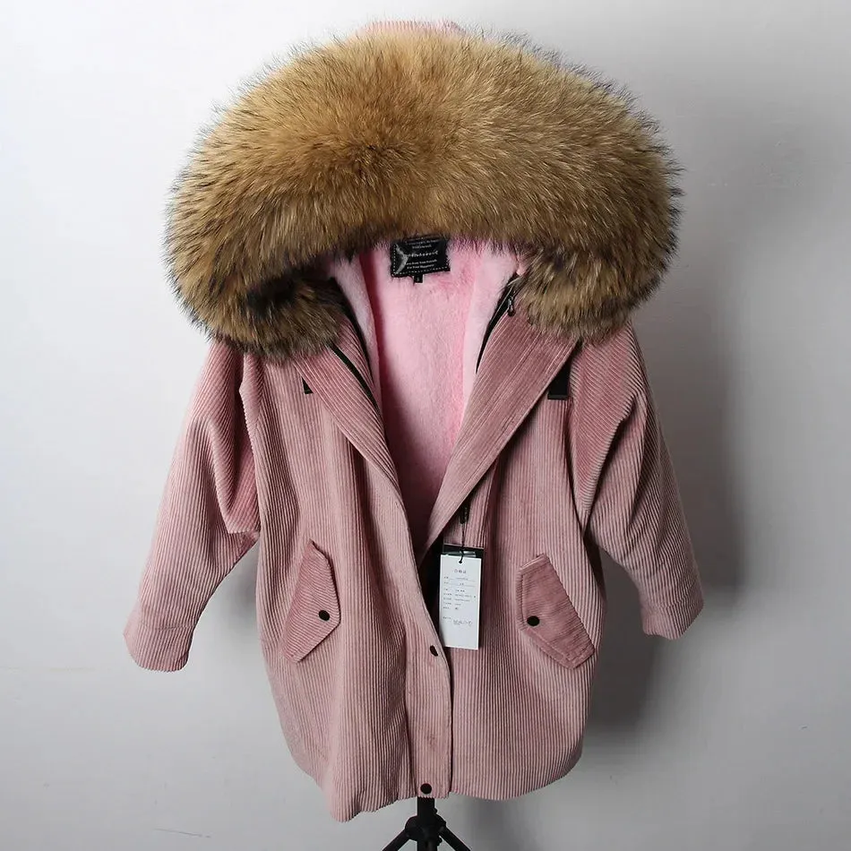 Raccoon Dog Fur Trim Winter Jacket with Hood: Keep Warm in Style