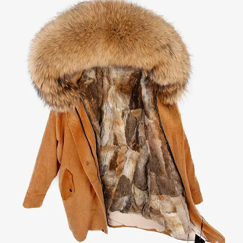 Raccoon Dog Fur Trim Winter Jacket with Hood: Keep Warm in Style