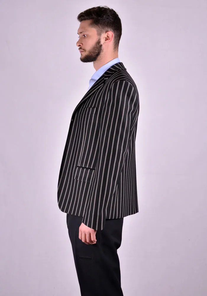 RANDOM IDENTITIES T-07J BUTTONLESS BLAZER JERSEY BLACK STRIPES