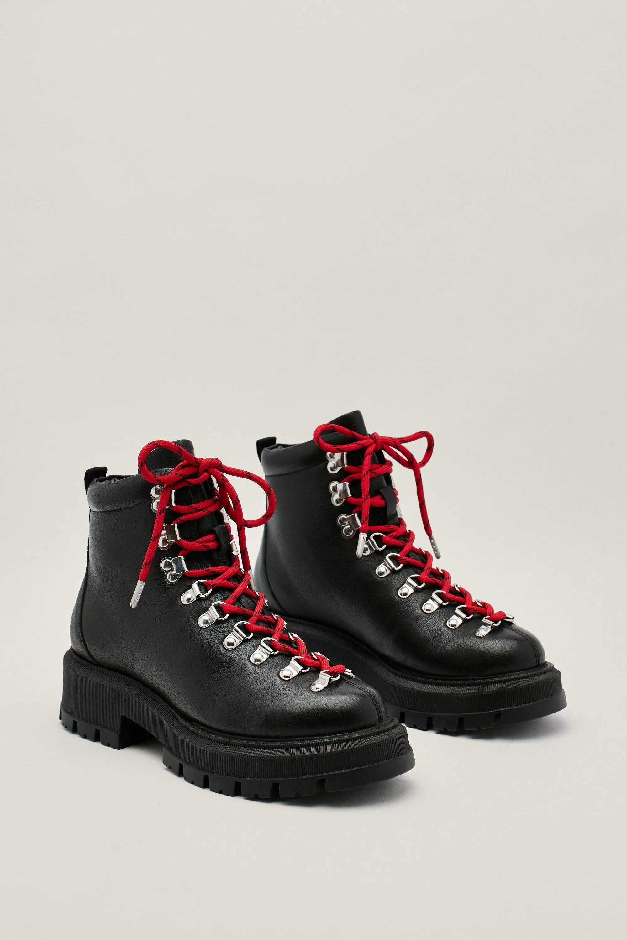 Real Leather Contrast Lace Up Combat Boots