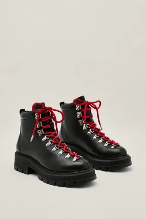 Real Leather Contrast Lace Up Combat Boots