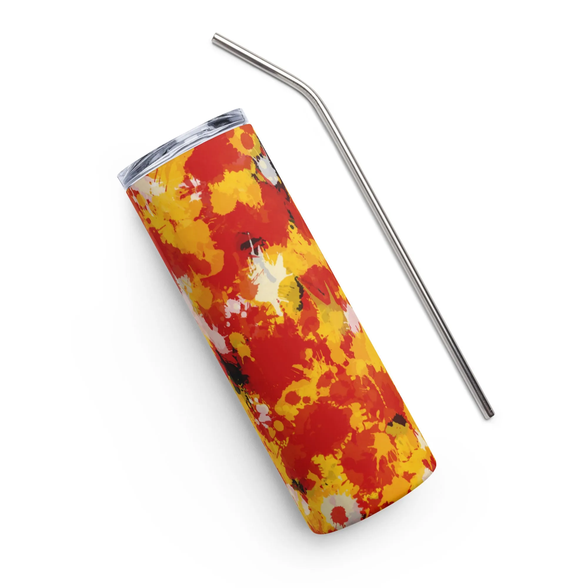 Red and gold paint splatter stainless steel tumbler 20 oz