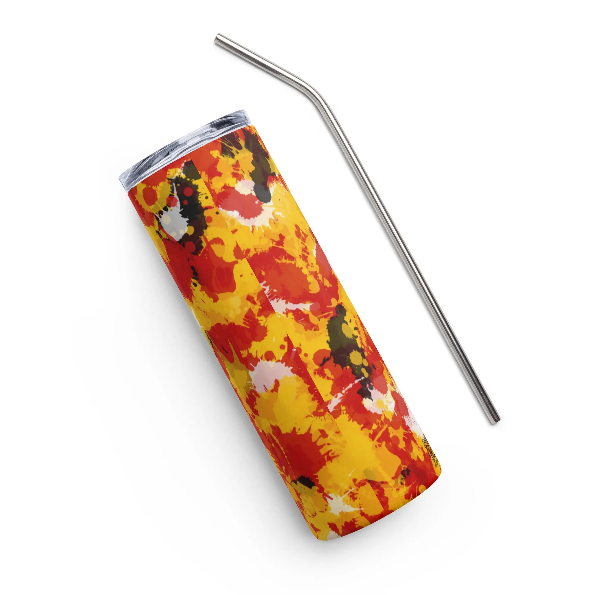 Red and gold paint splatter stainless steel tumbler 20 oz