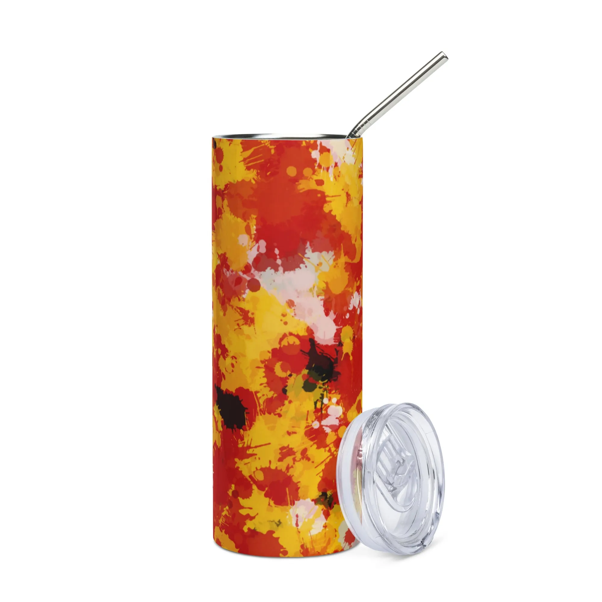 Red and gold paint splatter stainless steel tumbler 20 oz