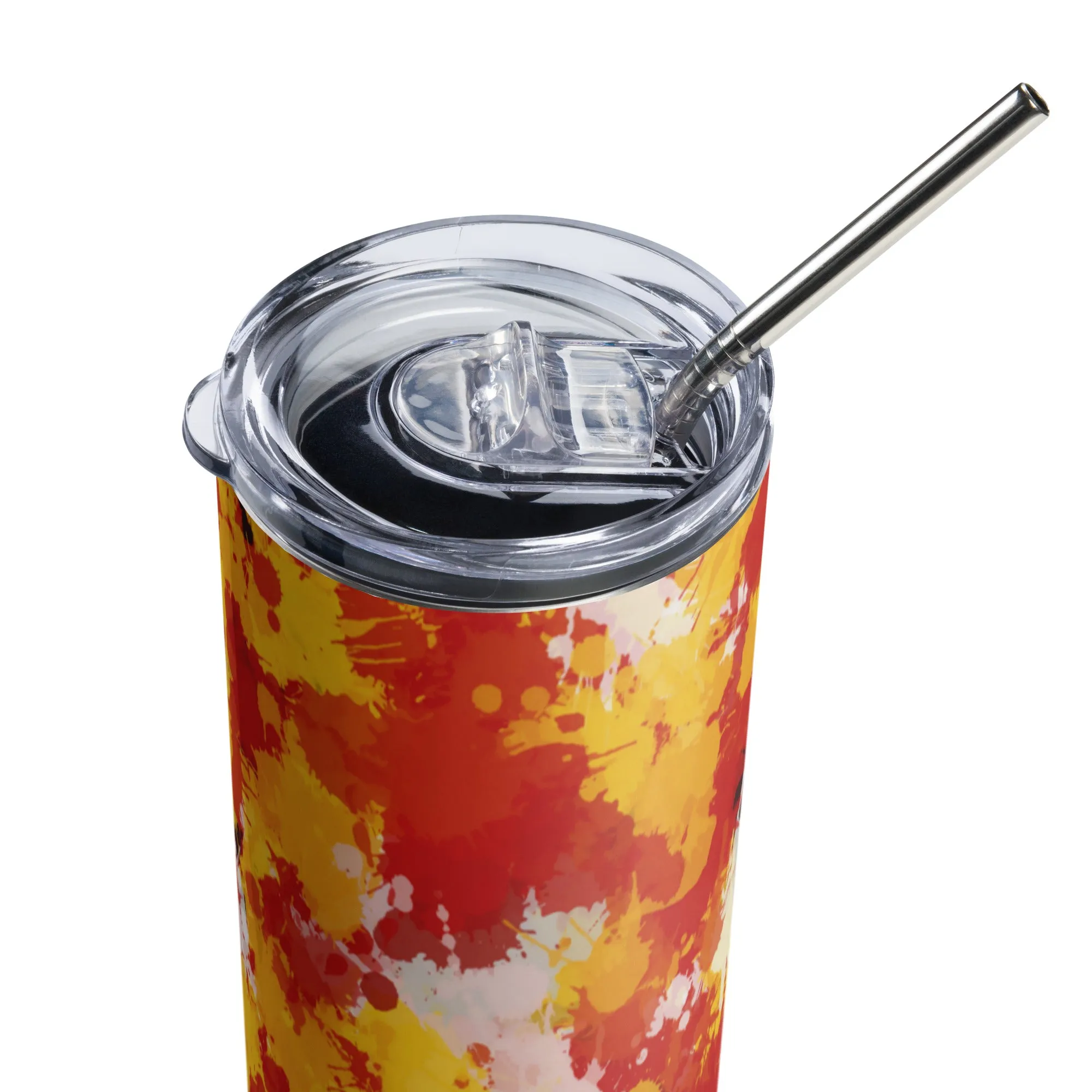 Red and gold paint splatter stainless steel tumbler 20 oz