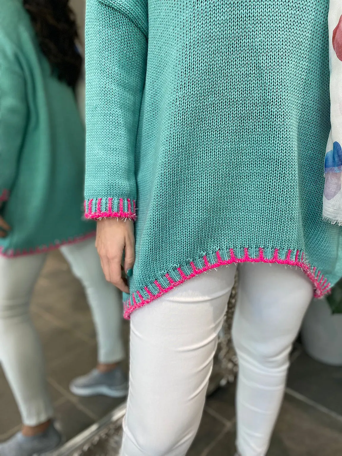 Sage Jumper with Lurex Trim Detail