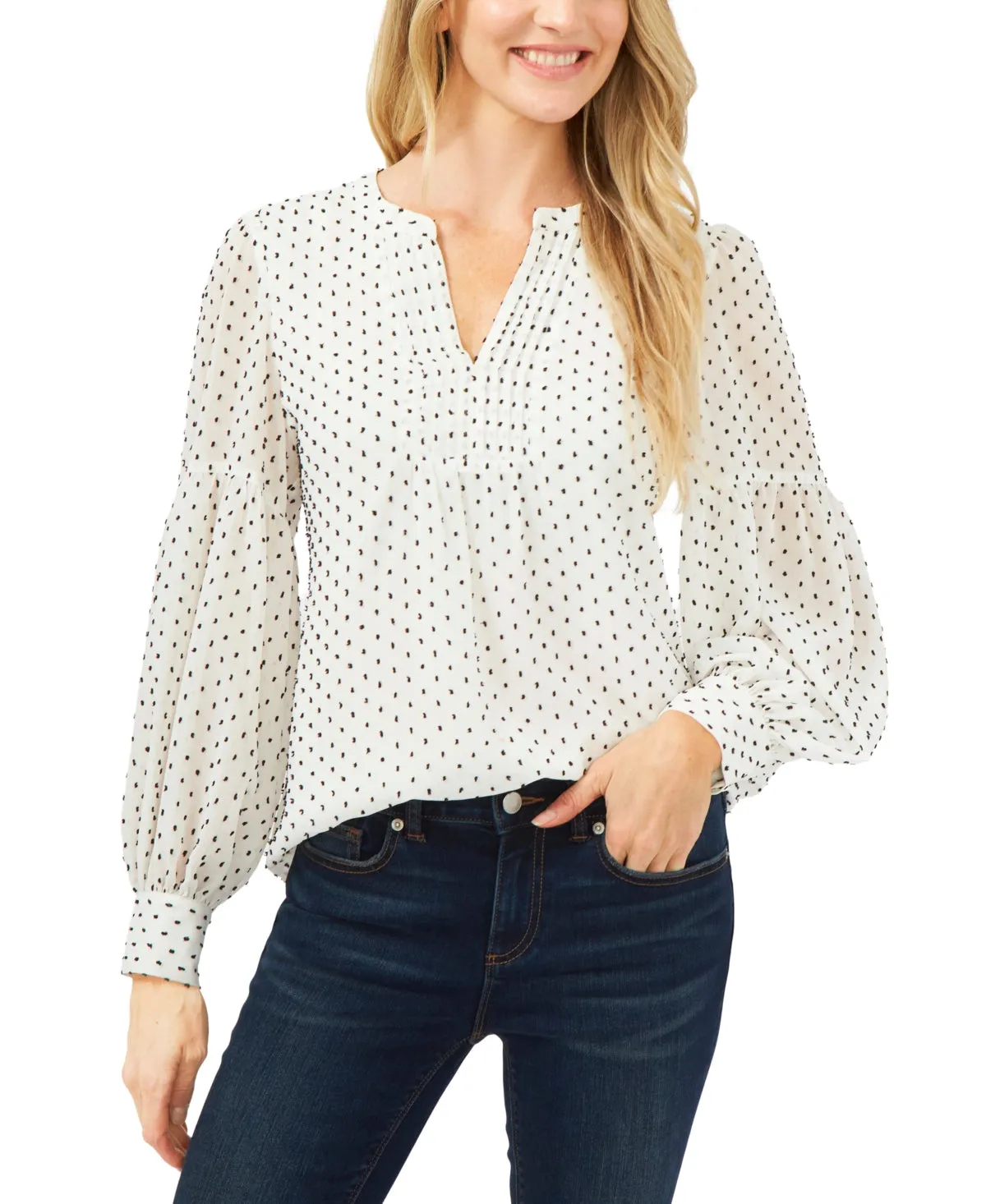 Search result: CeCe Clip Dot Blouse - Brown, Long Sleeve, Size Small - Women's