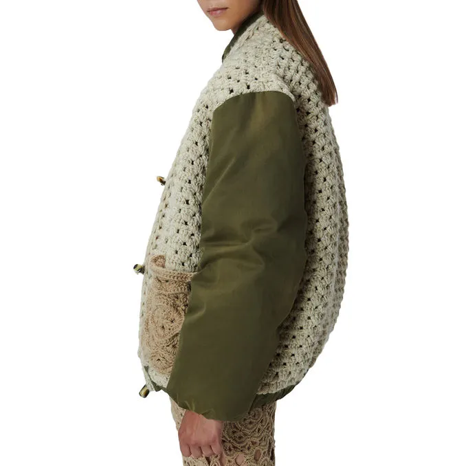 Short Wool Cardigan Green Beige Women - Shop Now!