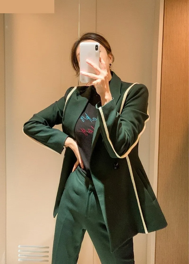 Spring Women's Patchwork Blazer Suit Jacket Pencil Pants